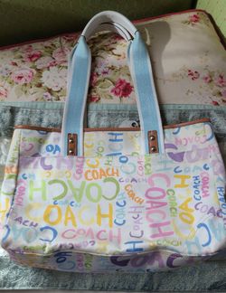 Vintage Coach Hamptons Scribble Graffiti Pastel Patchwork Canvas DaisyTote Bag Y2K