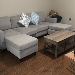 Gray Sectional & New Coffee Table 