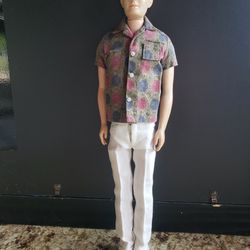 Vintage 1960 #3 Ken Barbie Doll with 1961 White Pants #770 Campus Hero Outfit, Shirt #783 Sport Shorts Set