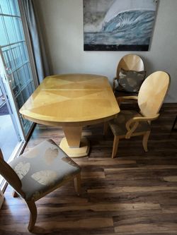 Solid Wood Dining Table With 6 Chairs And Extension Leafs