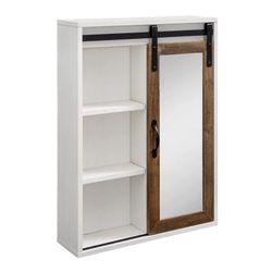 New Farmhouse Sliding Mirrored Barn Door White & Oak Wall Cabinet