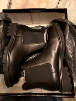 Black Leather Chelsea Boots  with Chunky Sole