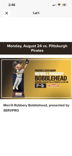 San Diego Padres Jackson Merrill Merrill Robbery Bobblehead SGA 8/24/26 -Presale  Multiple available  Pick up in pacific beach  Willing to ship at you
