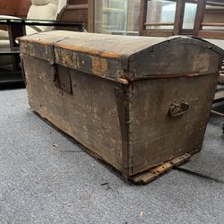 Antique Dome-Top Wood Trunk w/ Iron Hardware Display