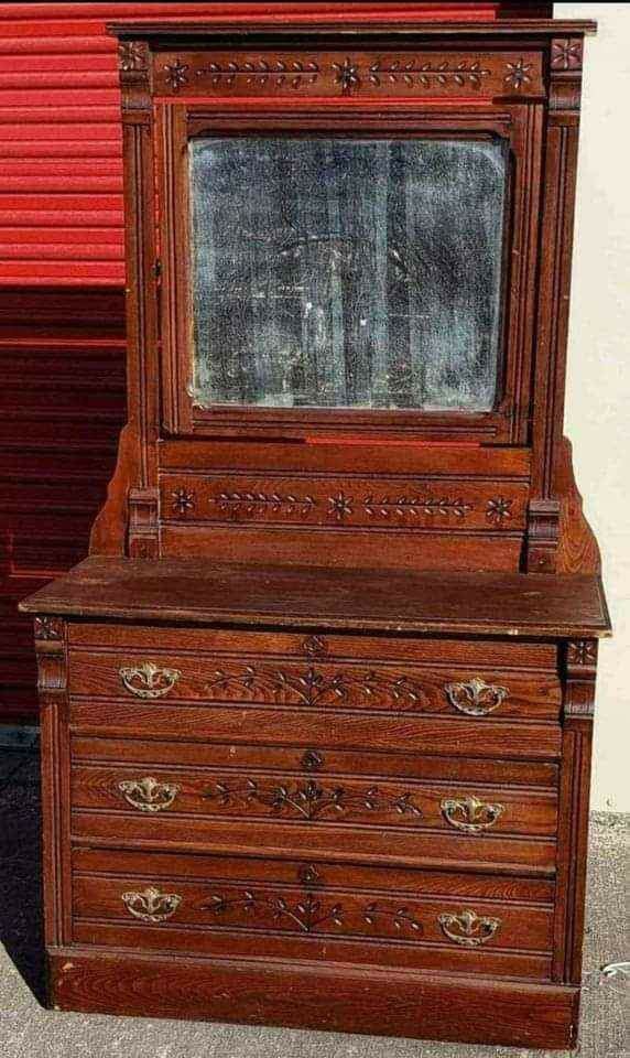 Antique Eastlake Dresser and Swivel top Mirror