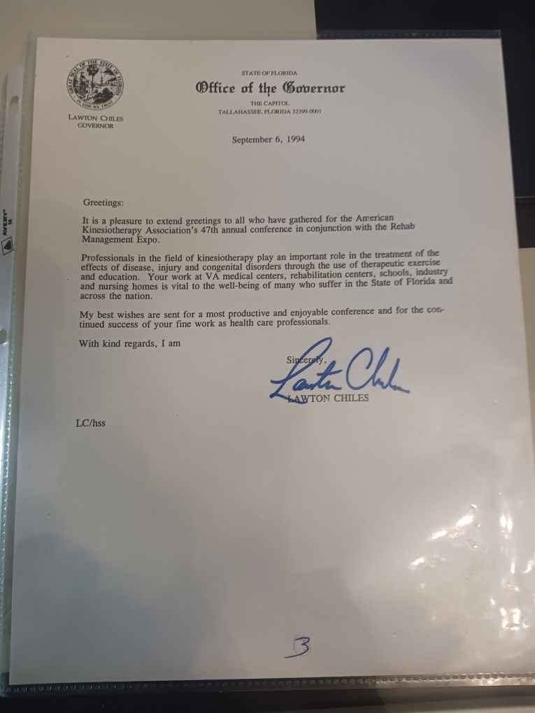 Lawton Chile's Former Governor & Senator Of Florida / Autograph