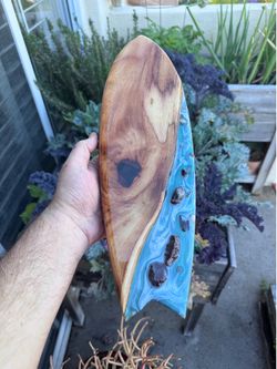 Handmade Walnut Wood and Epoxy Ocean Resin Surfboards Decor or Cheese Board