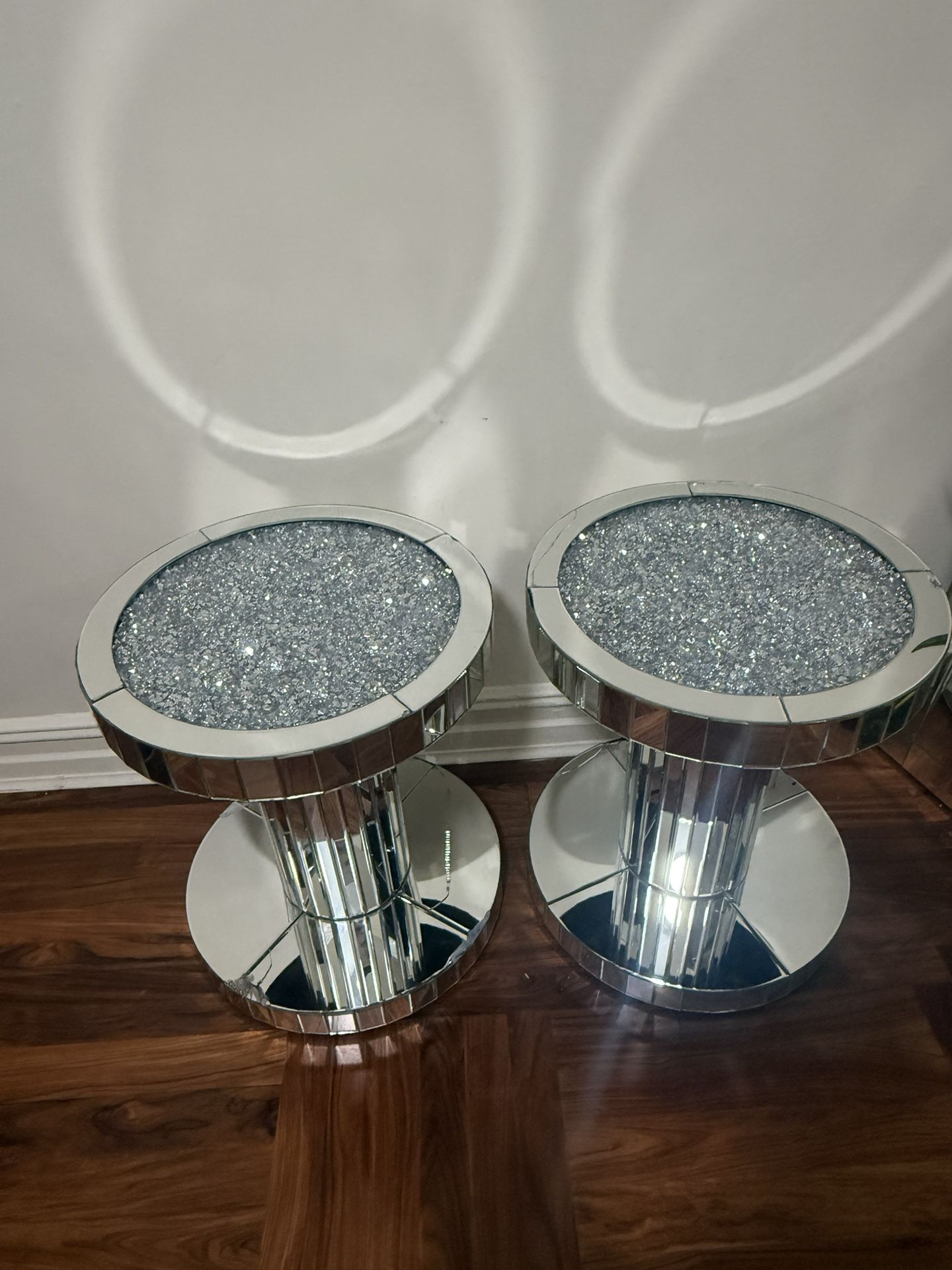 Crystal Round Glass Top Mirrored End Table