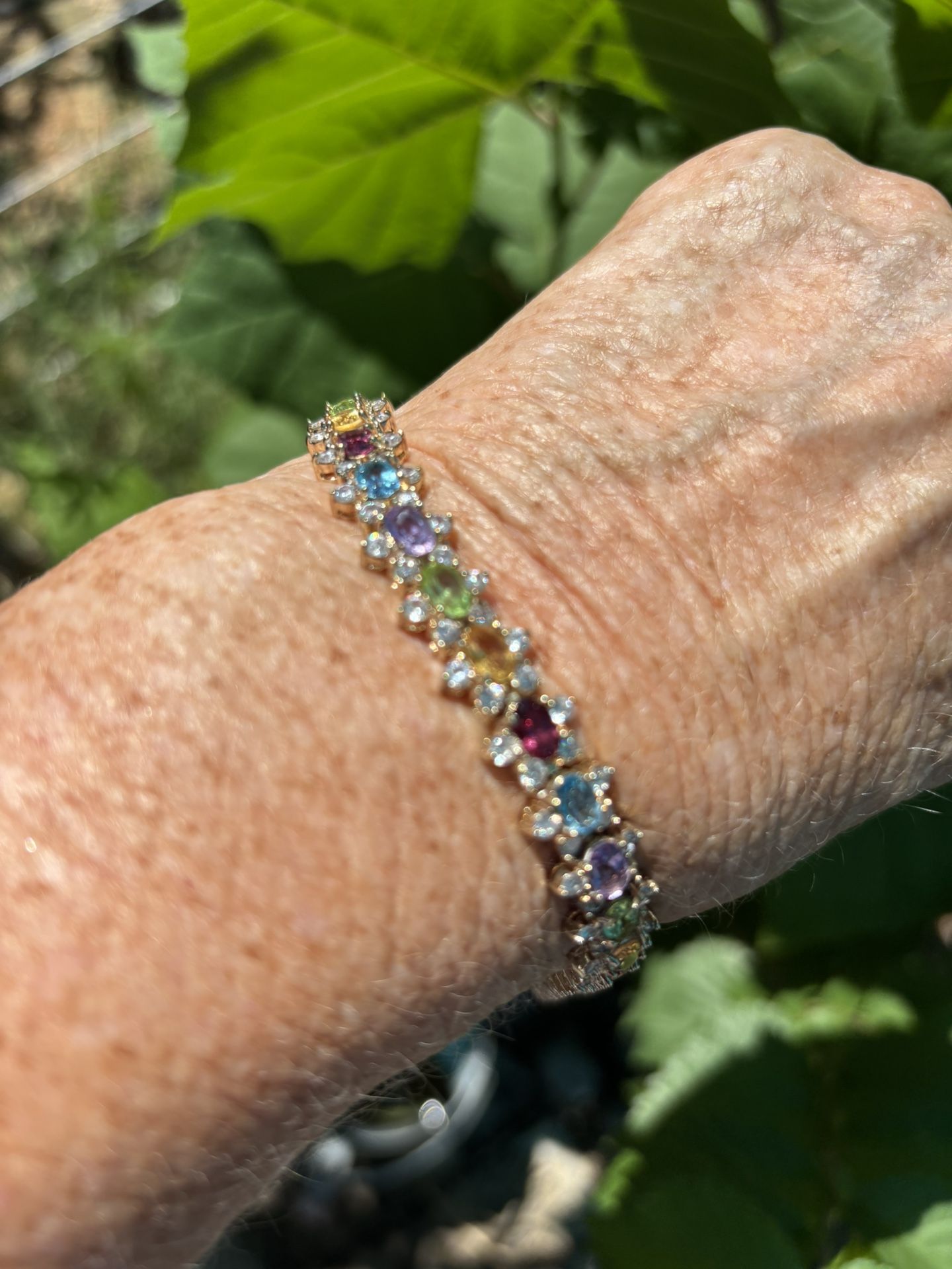 Vintage Multicolor Flower Tennis Bracelet 18kt Gold Plated 7.5”