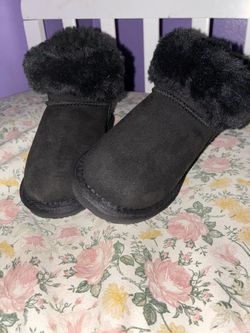 Black Suede Ankle Boots with Faux Fur Cuff