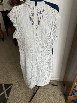 Pale Blue Lace Over Nylon Dress, Choker Style With Short Sleeves