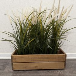 IKEA STJÄRNANIS Acacia Wood Flower Box with 4 FEJKA Artificial Grass Plants
