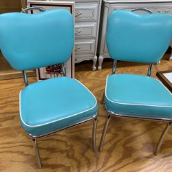 Pair Of Vtg Daystrom Turquoise And Chrome Kitchen Chairs 