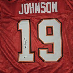 Keyshawn Johnson Autographed Red Tampa Bay Buccaneers Jersey Beckett Witness 