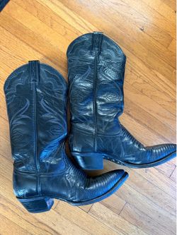 Vintage Tony Lama Black Teju Lizard Cowboy Boots - Size 6B