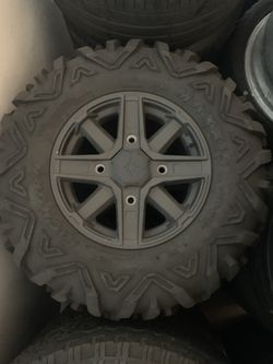 RZR stock wheels and tires.