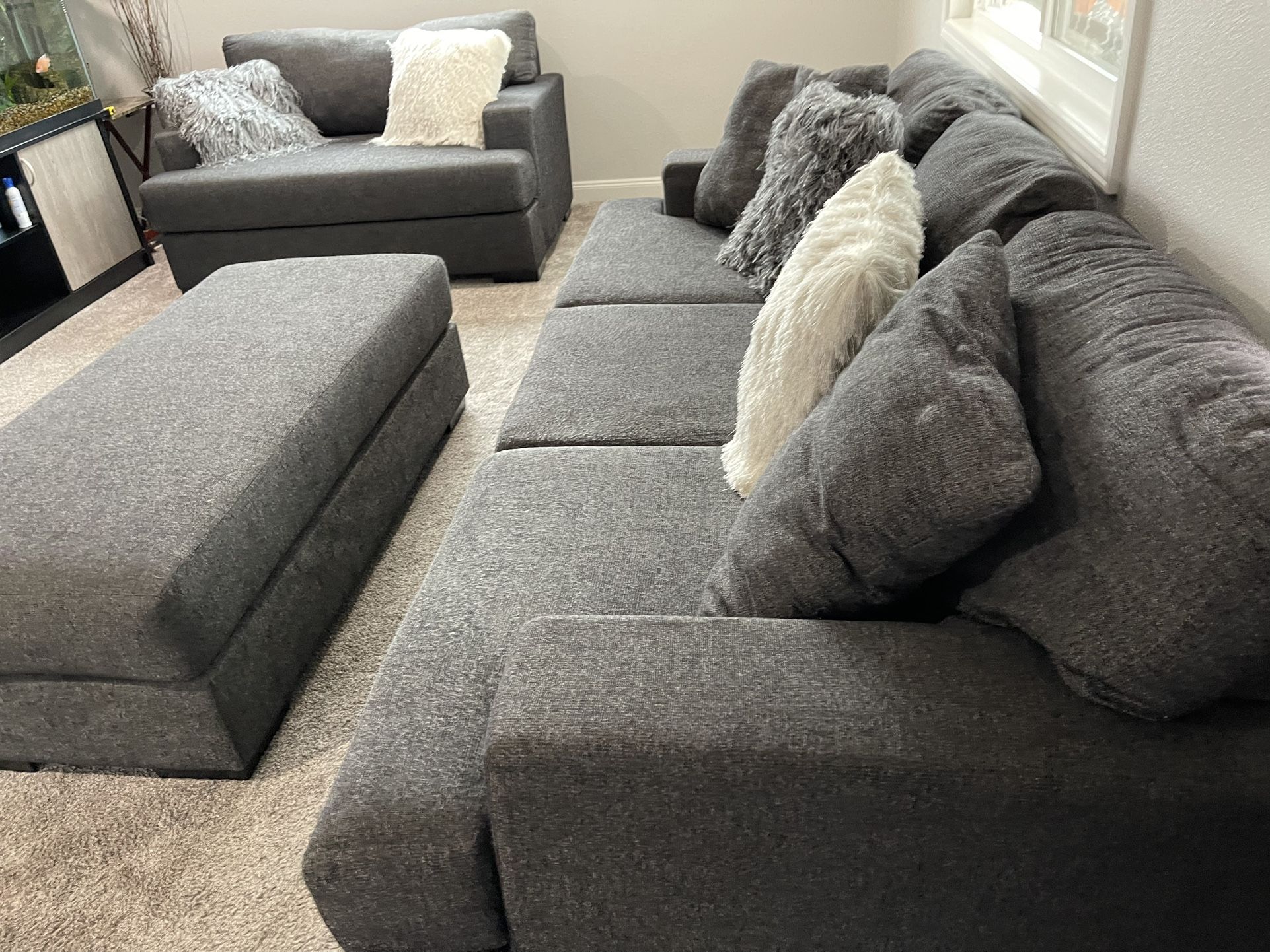 Macys Gray Modern Oversized Couch Loveseat And Ottoman