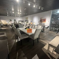 Black 7PC Marble Dining Table Set