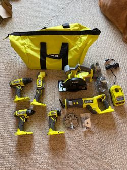 Ryobi 6 Tool Kit - Drill, Impact Drill, Circular Saw, Reciprocating Saw, Multi Tool, LED Light