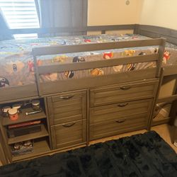 Gray Loft Twin Bed With Mattress And Storage