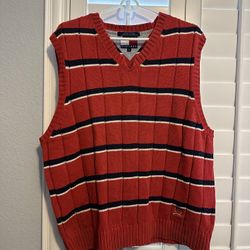  VTG 90s OVERSIZED Y2K TOMMY HILFIGER RED KNITTED SWEATER VEST SIZE L