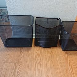 Three Black Mesh Trash Cans