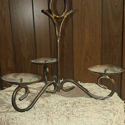 Antique Brass Tabletop Triple Pillar Candle Holder