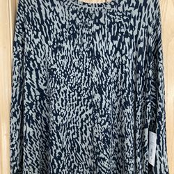 NWT Womens long Sleeve Liz Claiborne Long Sleeve Gray And Navy Blue Top Size OX