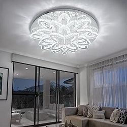 40" Crystal Chandeliers,Flush Mount Chandelier LED Ceiling Lighting,Modern Crystal Chandeliers for Dining Room, Living Room, Bedroom Silver