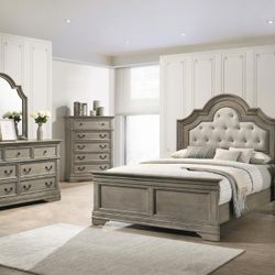 Four Piece Queen Bedroom Set Queen Bed Frame Dresser Mirror And Night Stand