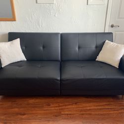 Twin 76” Vegan Leather Convertible Sofa