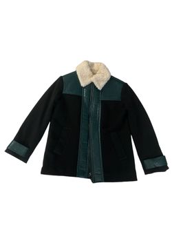 Sister Paul + Joe Womens Faux Fur Lined Zippered Jacket Dark Green Cream Size 34