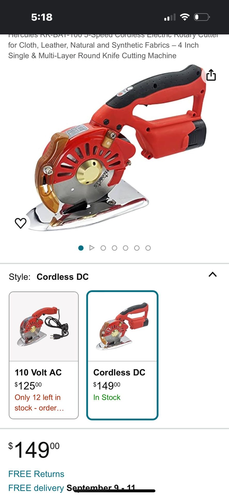Hercules RK-BAT-100 5-Speed Cordless Electric Rotary Cutter