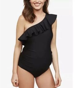 Beach Bump by Motherhood Maternity ruffle swimsuit black, size S, never worn