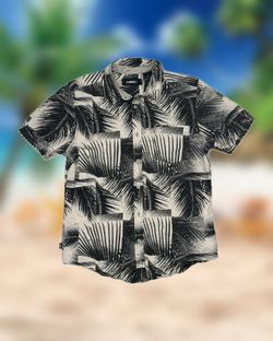 Tony Hawk Men’s Size Medium Black White Palm Print Button-Up Shirt Short Sleeve