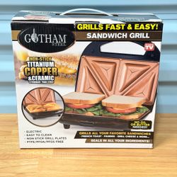 NEW Gotham Steel Electric Sandwich Maker Grill Nonstick Copper Ceramic Panini Press