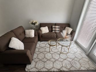Brown Fabric Sectional Sofa and Loveseat Set