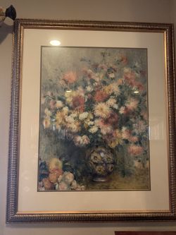 Vase Of Chrysanthemums Picture On Gold Frame Signed by Renoir