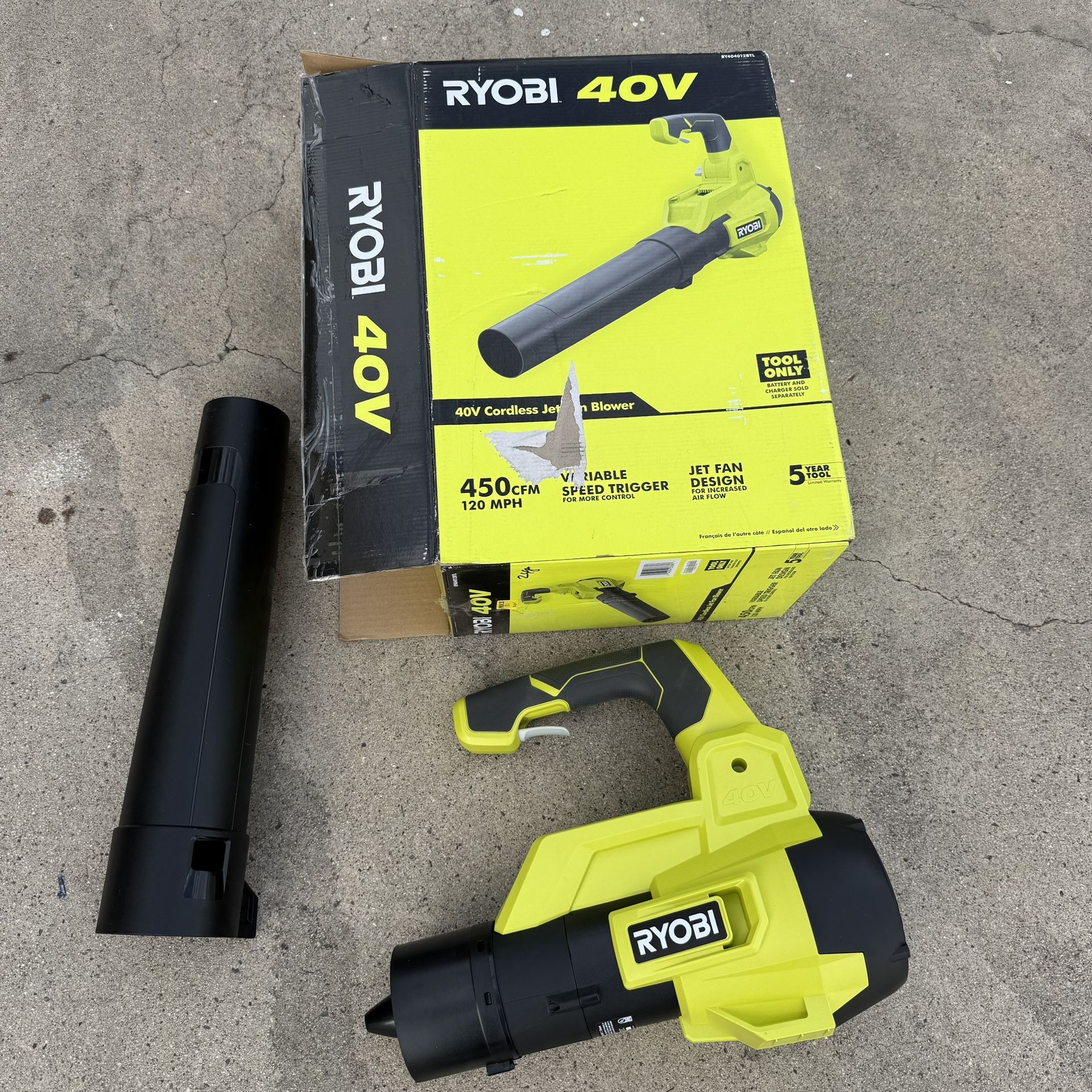 RYOBI 40V 120 MPH 450 CFM Cordless Battery Variable-Speed Jet-Fan Leaf Blower (Tool-Only)