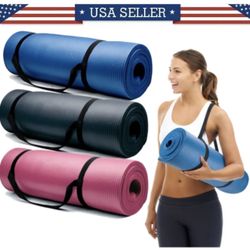 Yoga Mats 0.375 inch (10mm) Thick Exercise Gym Mat Non Slip With Carry Straps US