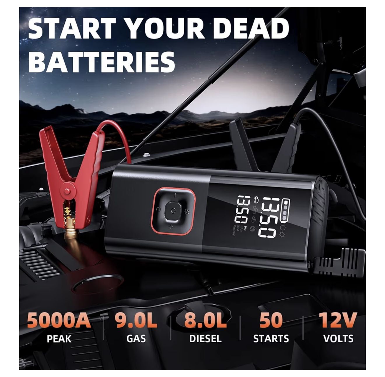  5000A Car Jump Starter + Air Compressor-BRAND NEW