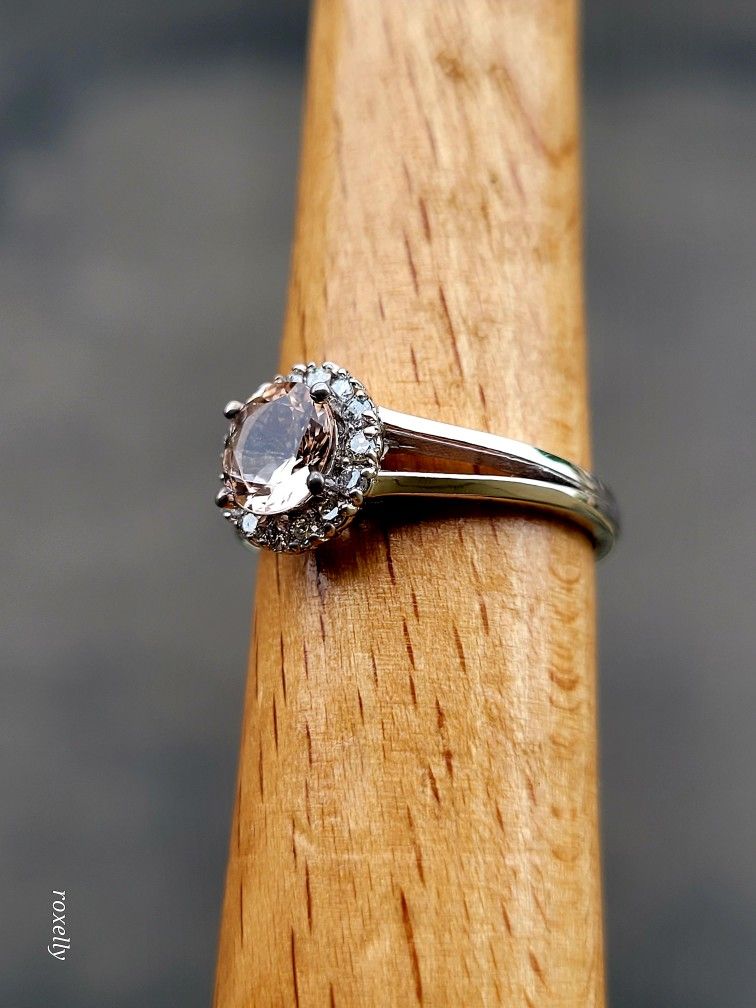 ❤️18k Size Fancy Solid White Gold Morganite and Diamond Ring