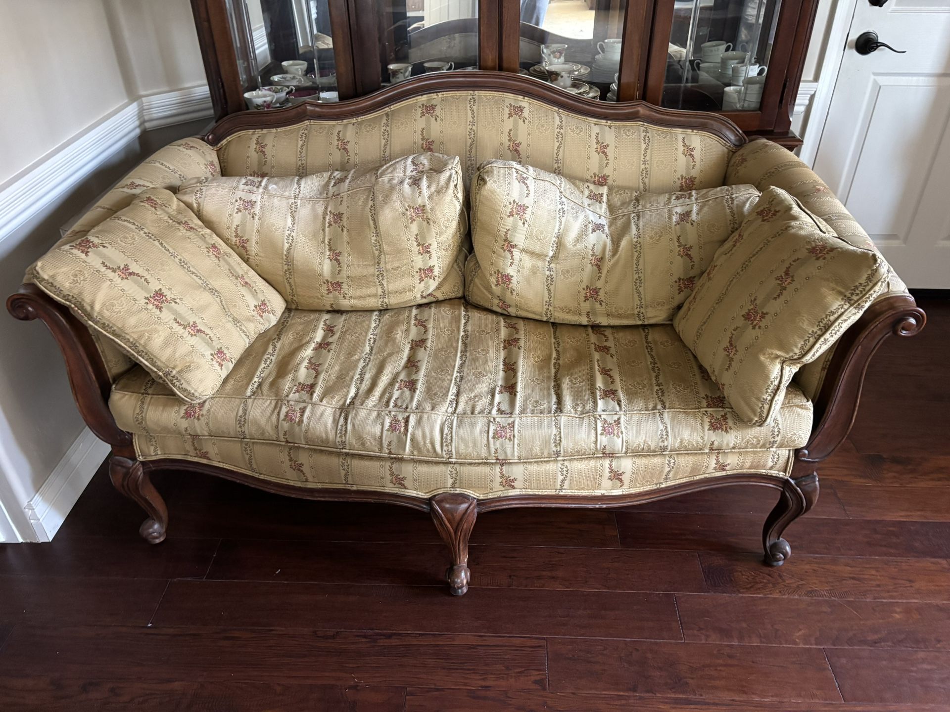 Wood Couch Yellow And Pillows