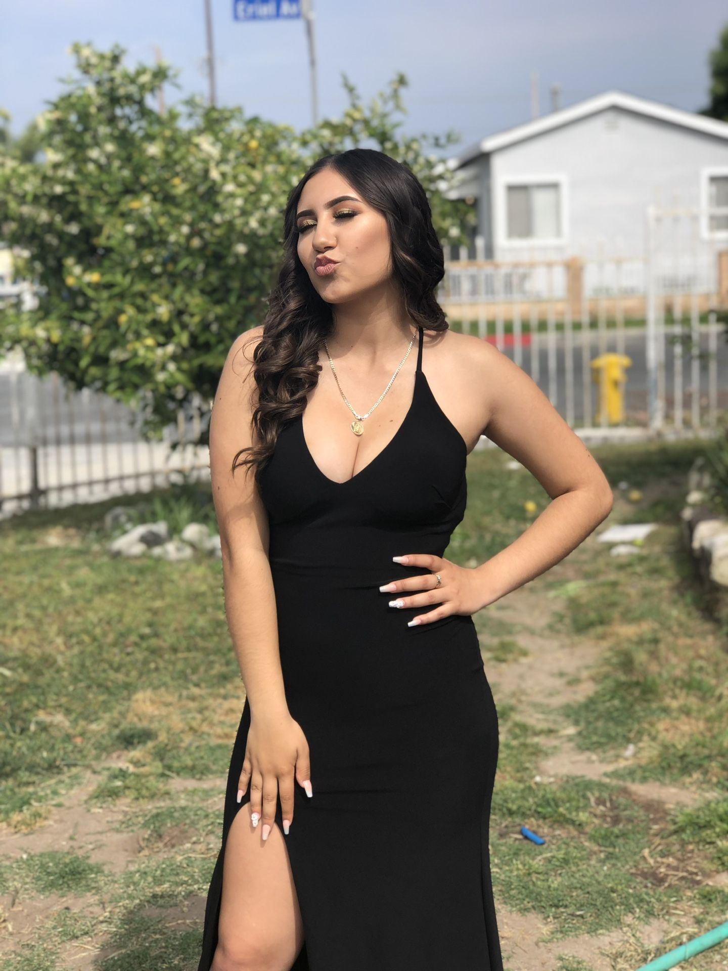 Black, backless prom dress with a slit on the right,All Products : American Fashion Style Bags On Sale