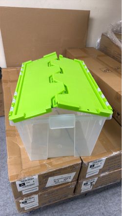 12 Gallon FlipTop Clear Storage Bin with Attached Lid – $7 Each