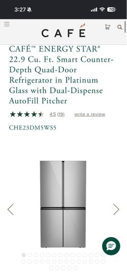 Cafe 22.9 Cu. Ft. Smart Counter Depth Quad Door Refrigerator in Platinum Glass