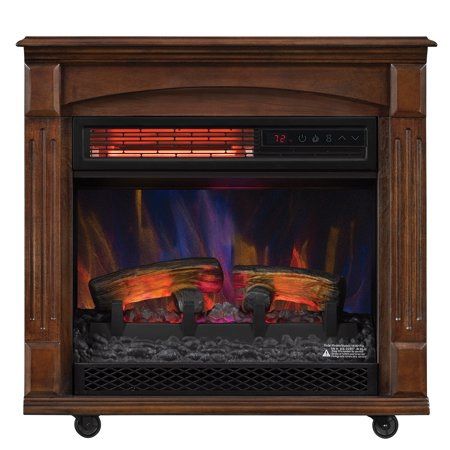 Rolling Mantel with 3D Infrared Quartz Electric Fireplace Caramel Birch - 25.0" W x 10.25" D x 24.0" H