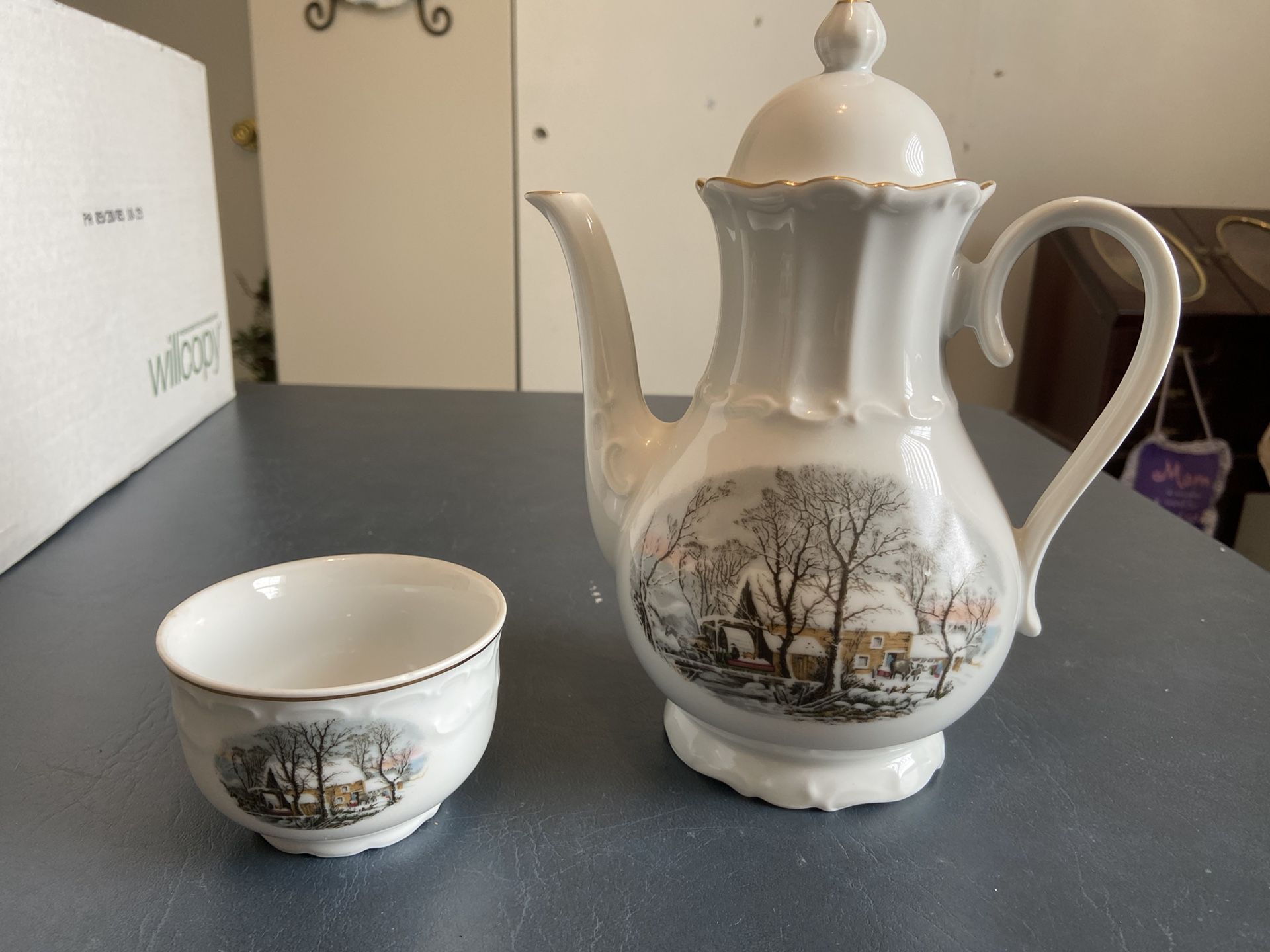 Crown Bavaria Exclusively For Avon- Porcelain Tea Or Coffee Pot With Cup, Vintage German Pottery
