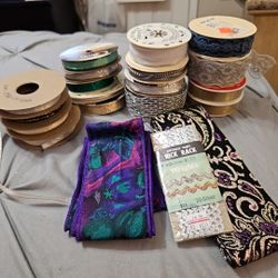 Vintage Ribbon Lot - 20 Rolls Metallic, Satin, Velvet, Lace, Cord Mixed Sizes
