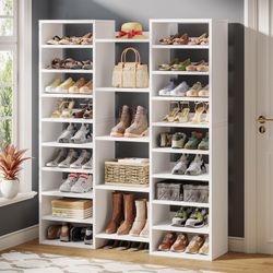 Tribesigns 14-Tier Shoe Rack, White Shoe Storage Cabinet with 22 Open Cubbies, 46 Pairs Wide Entryway Shelf for Shoes, Modern Organizer for Closet Liv